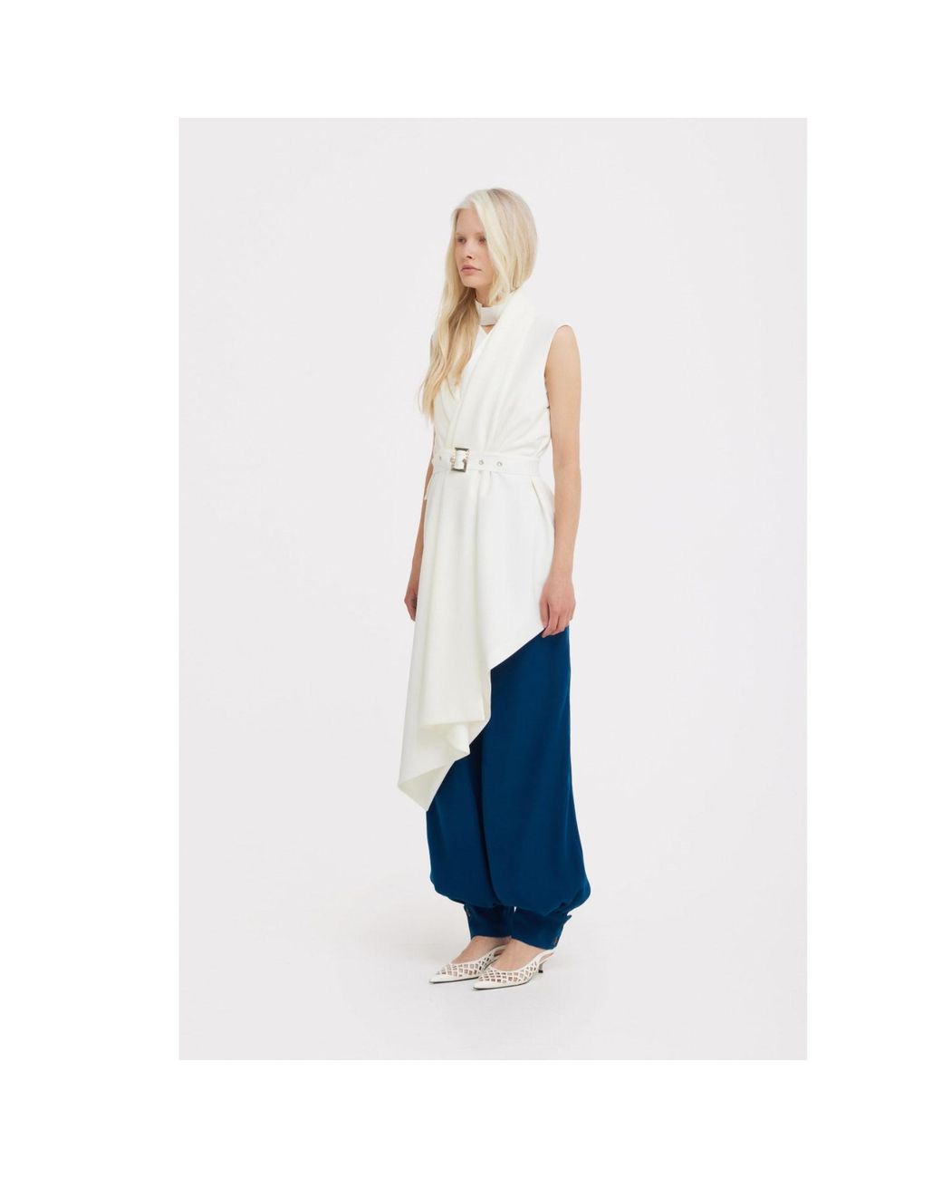 Julia Allert Natural Neutrals Asymmetrical Sleeveless Blazer — Ecru