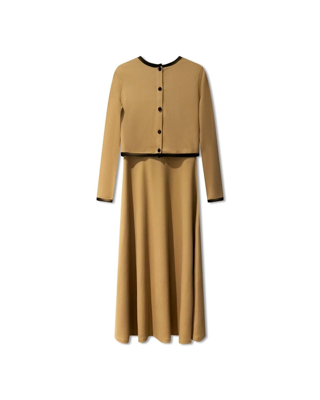 Roch Perel Natural Neutrals Camel Contrast Ribbed Cardi-Dress