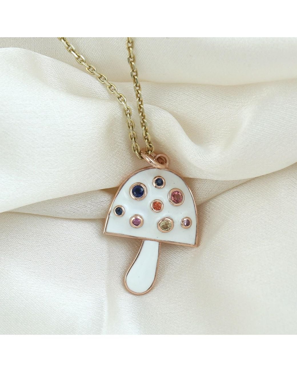 Artisan Metallic 14K Rose Sapphire Enamel Mushroom Pendant