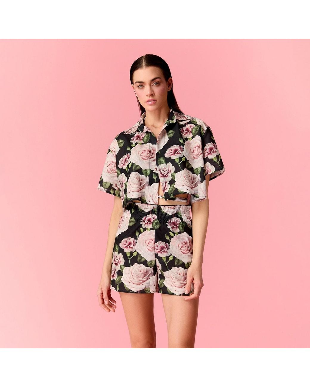 Nur Karaata Black Bloom Short Shirt Set