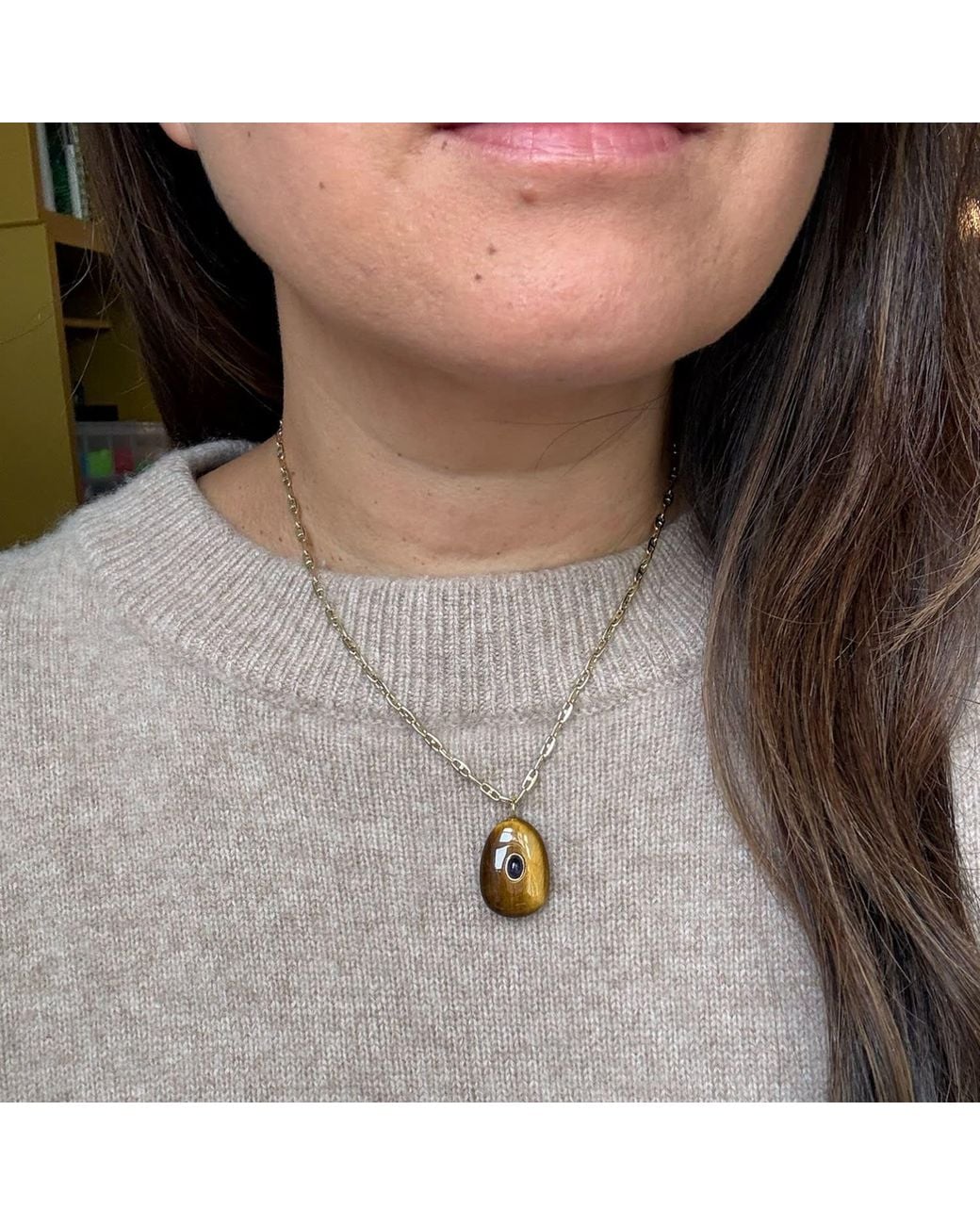 Hye Jane Jewelry Metallic Sol Tigers Eye Pendant On Mariner Chain