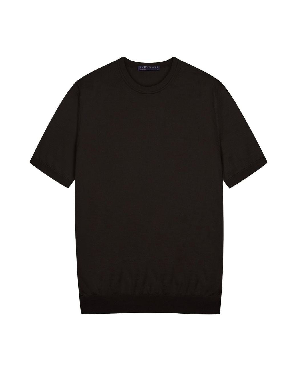 Paul James Knitwear Black Superfine Merino Silk Bellini Short Sleeve Jumper for men