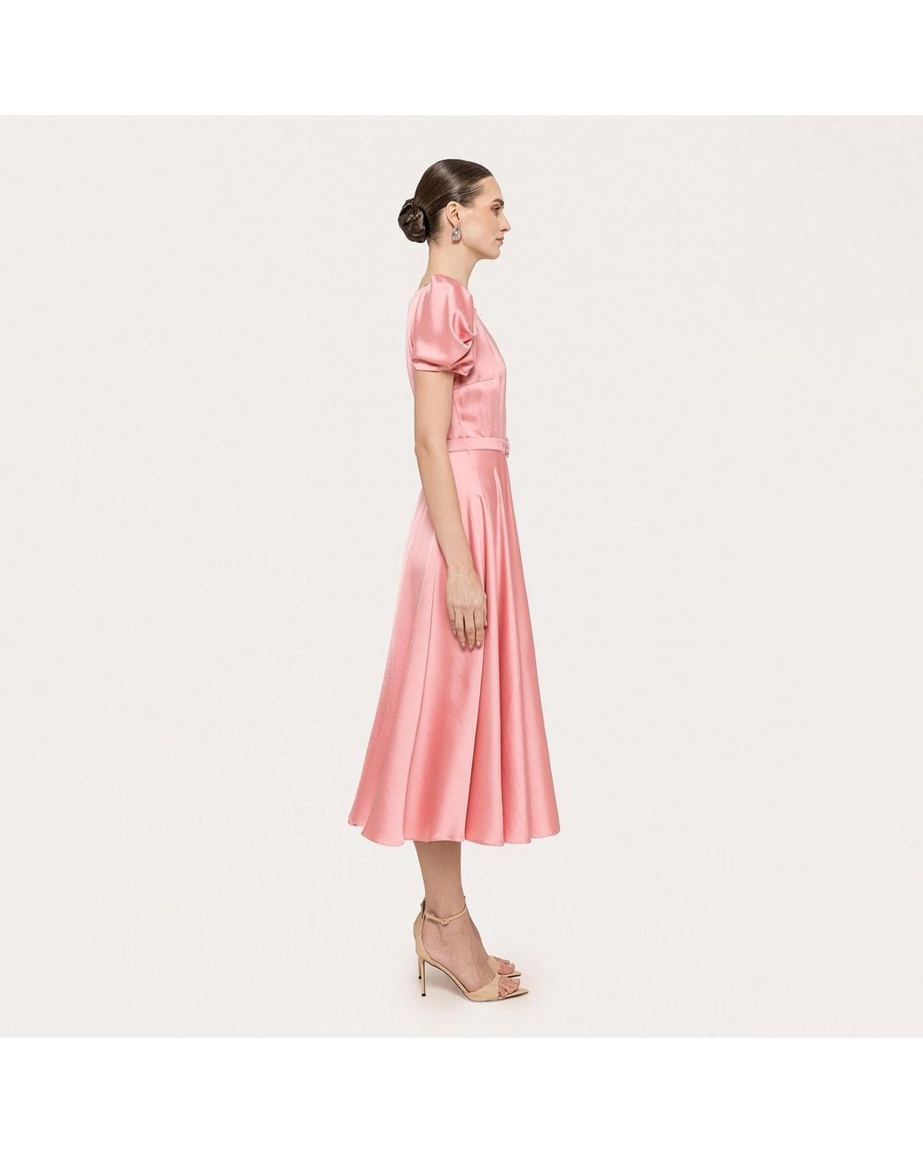 Nissa Pink Belted Viscose Midi Dress