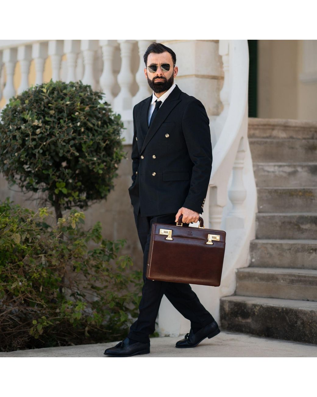 Time Resistance Red Leather Attaché Case Briefcase