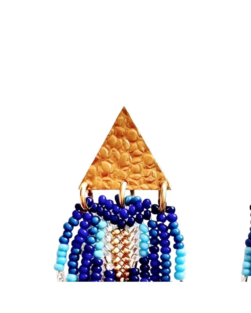 Iliana Arrazola Blue Triangle Fringe Dangle Earrings, Glass Beads, Beaded Jewelry