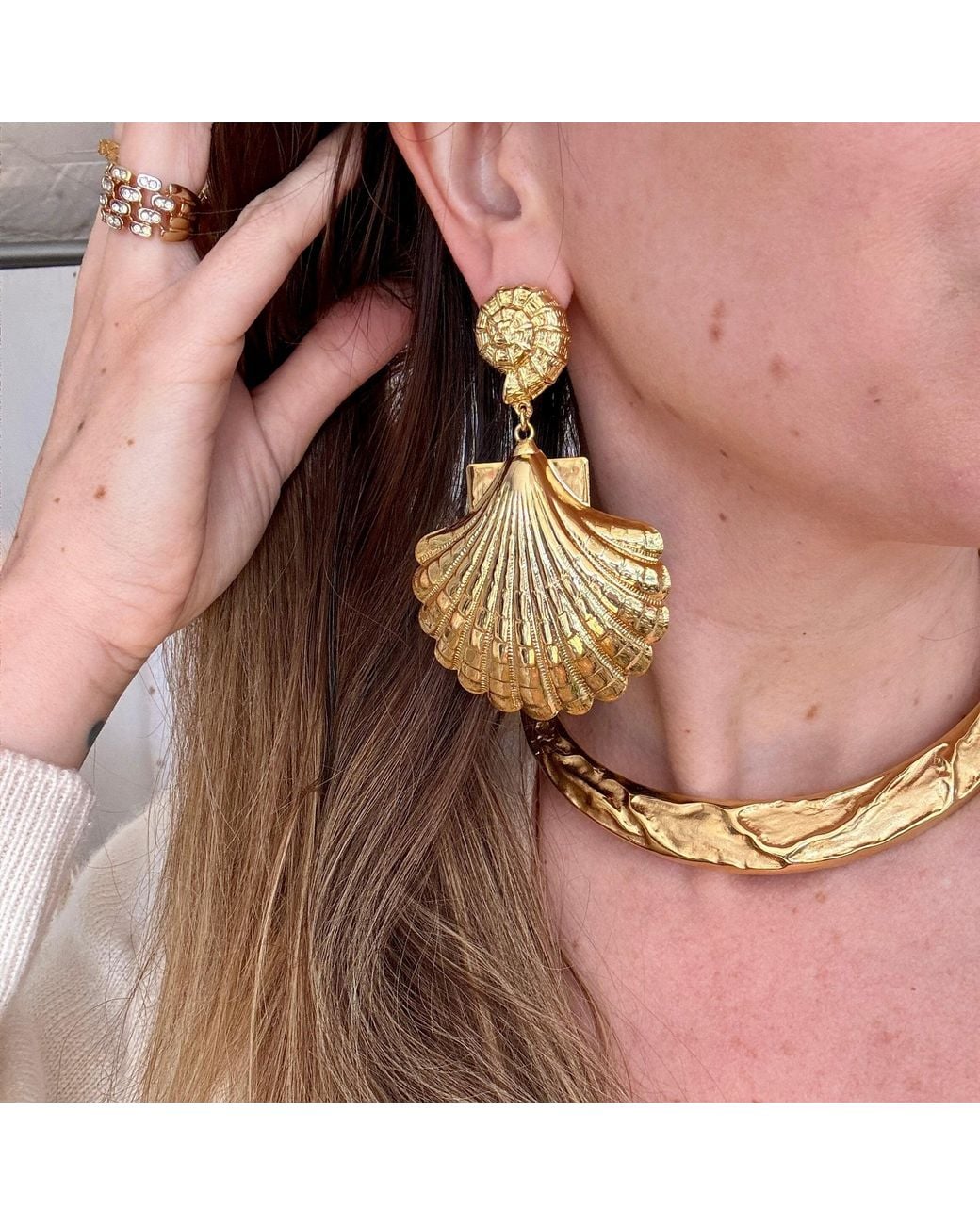 Laura Gray Metallic Plate Sea Shell Earrings