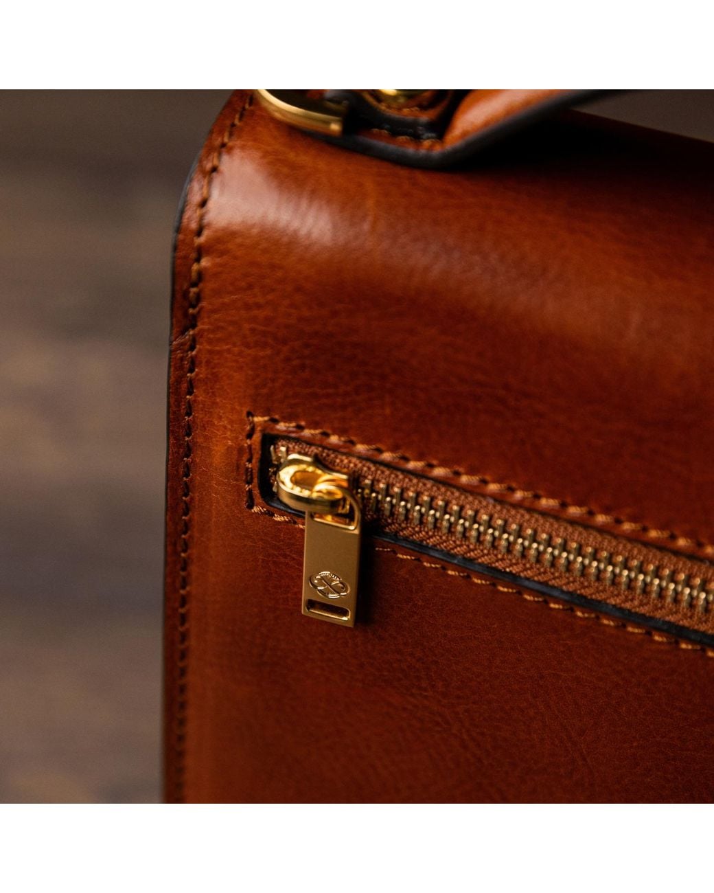 Time Resistance Brown Small Cognac Leather Briefcase for men