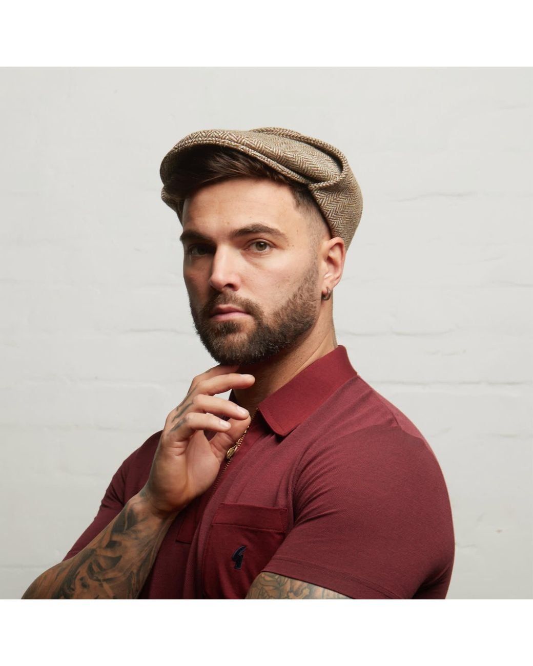 Dasmarca Hats Brown Neutrals Logan Heather Tweed Wool Checks Italian Cap With Earflaps Trapper for men