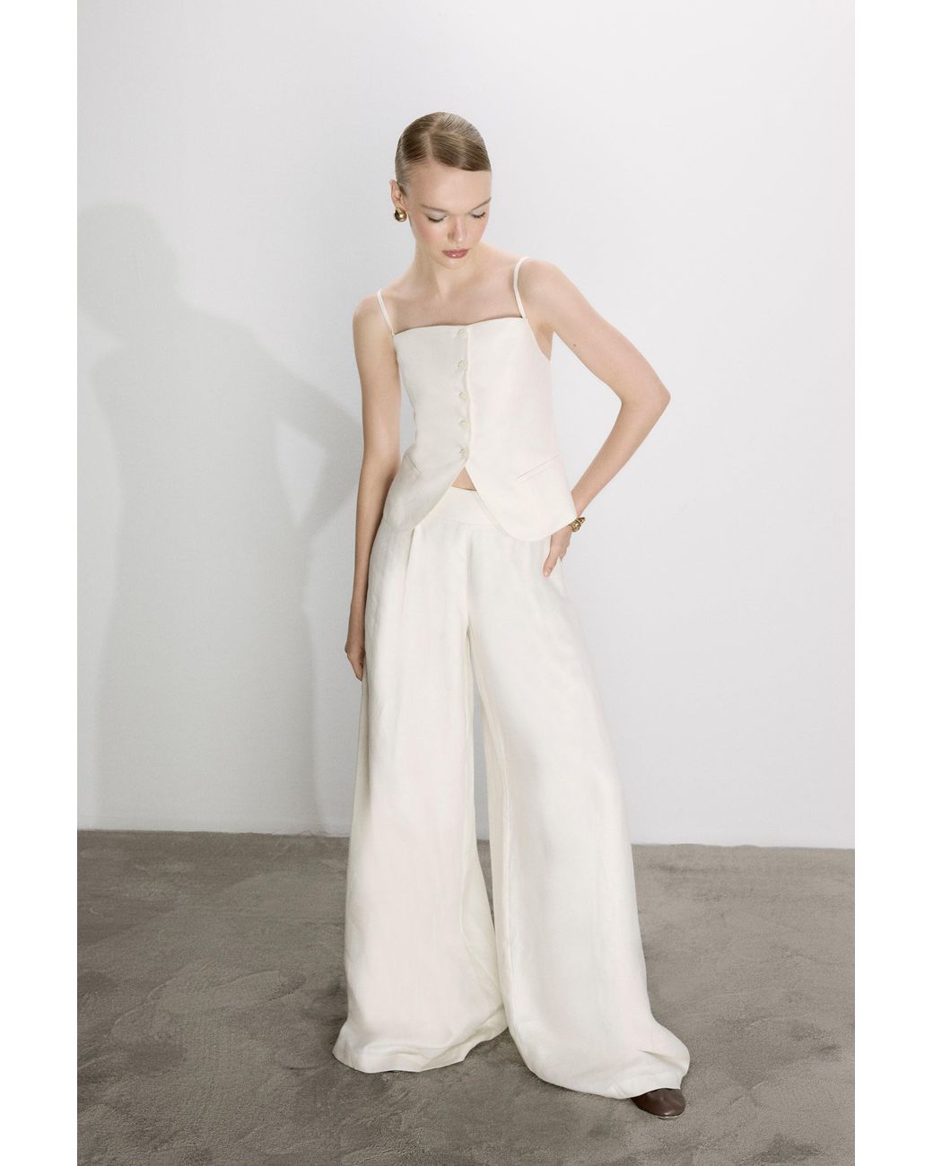 NAZLI CEREN White Marona Linen Top