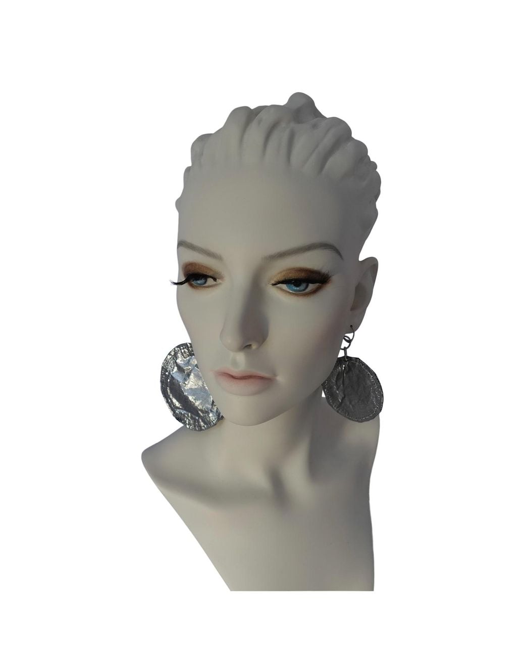 Romer Millinery Metallic Silk Coin Earings Assymentrical Steel