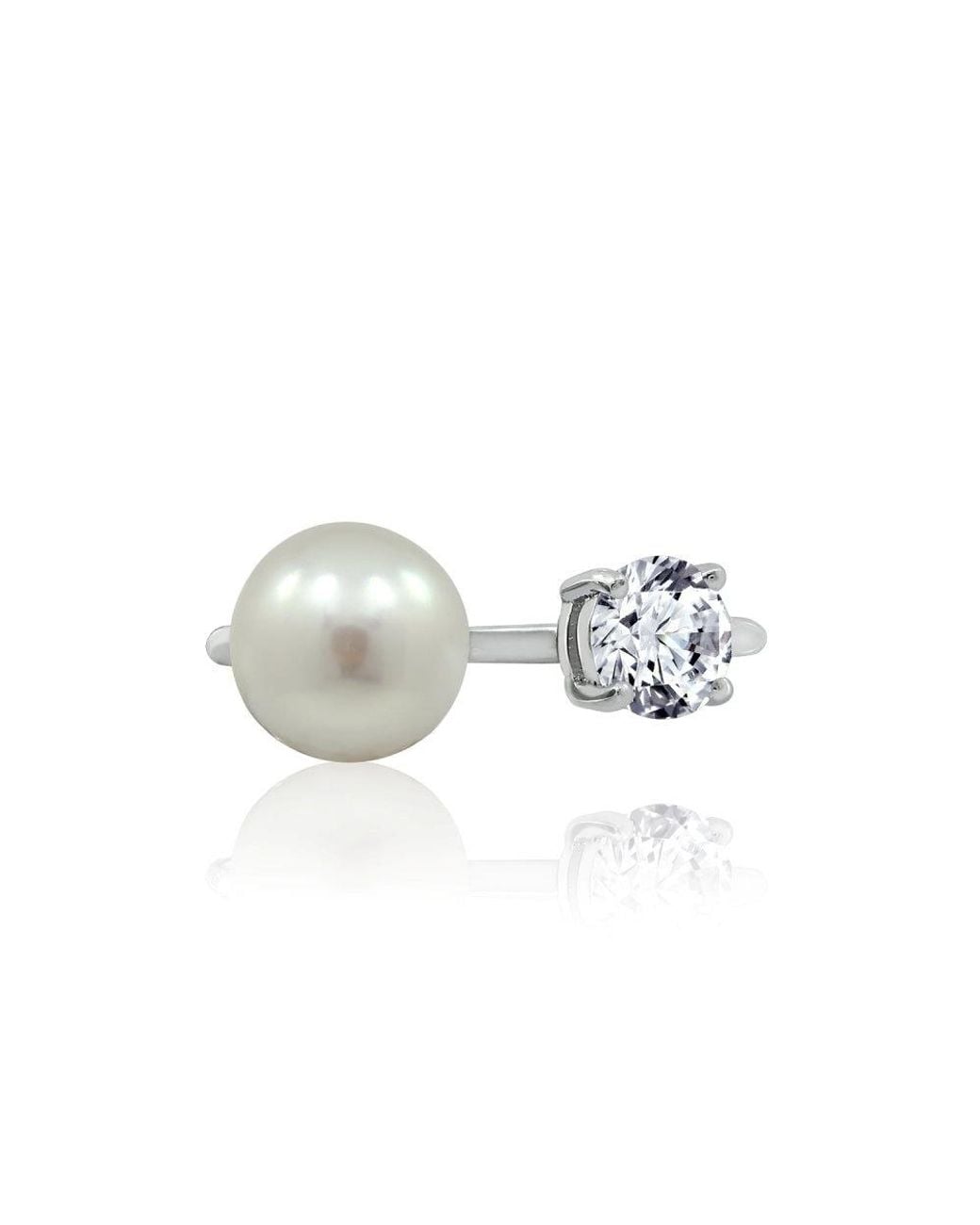 Diamonbliss Metallic Pearl And Clear Stone Open Ring