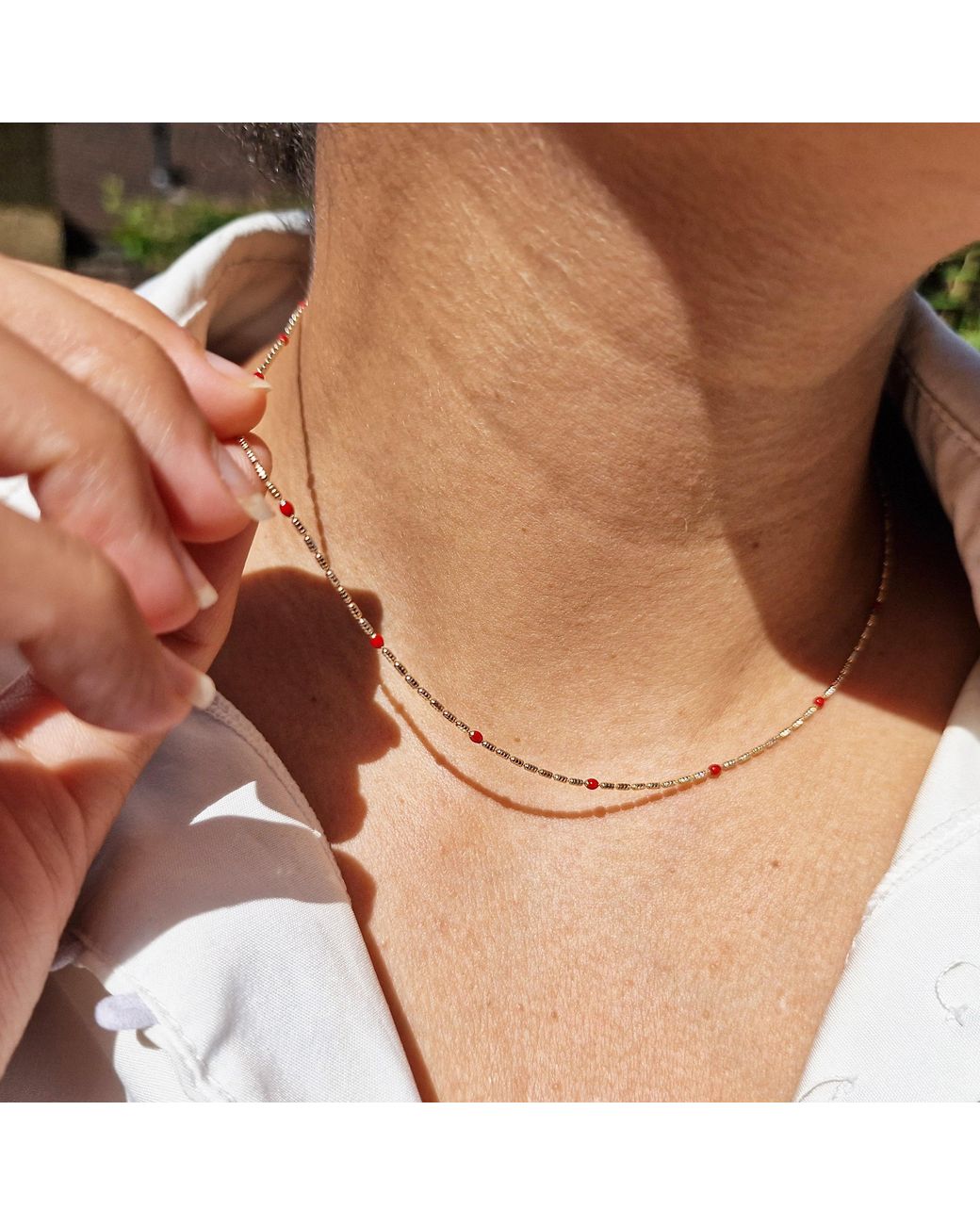 Sophelia Metallic Rouge Beaded Plated Fine Necklace