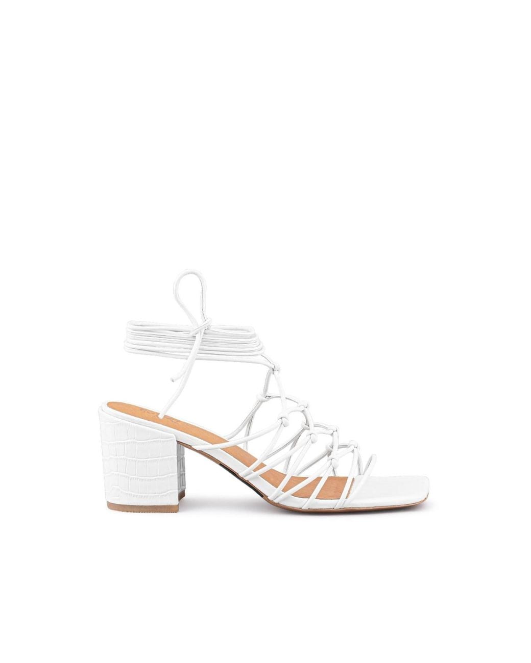 Rag & Co White Fonda Croc Patterned Handcrafted Lace Up Sandal