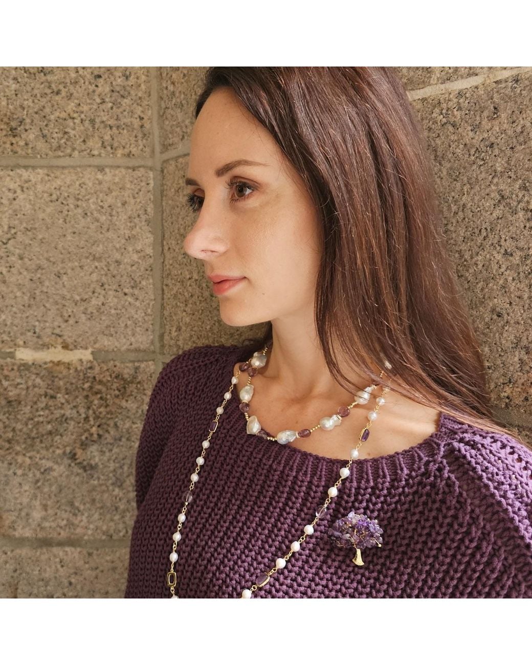 Farra Purple Natural Amethyst Handcrafted Tree Brooch