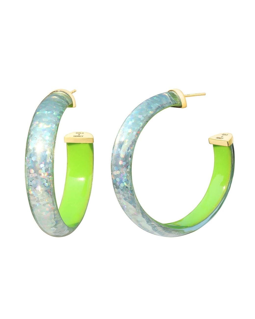 Gold & Honey Green Glitter Lucite Hoops