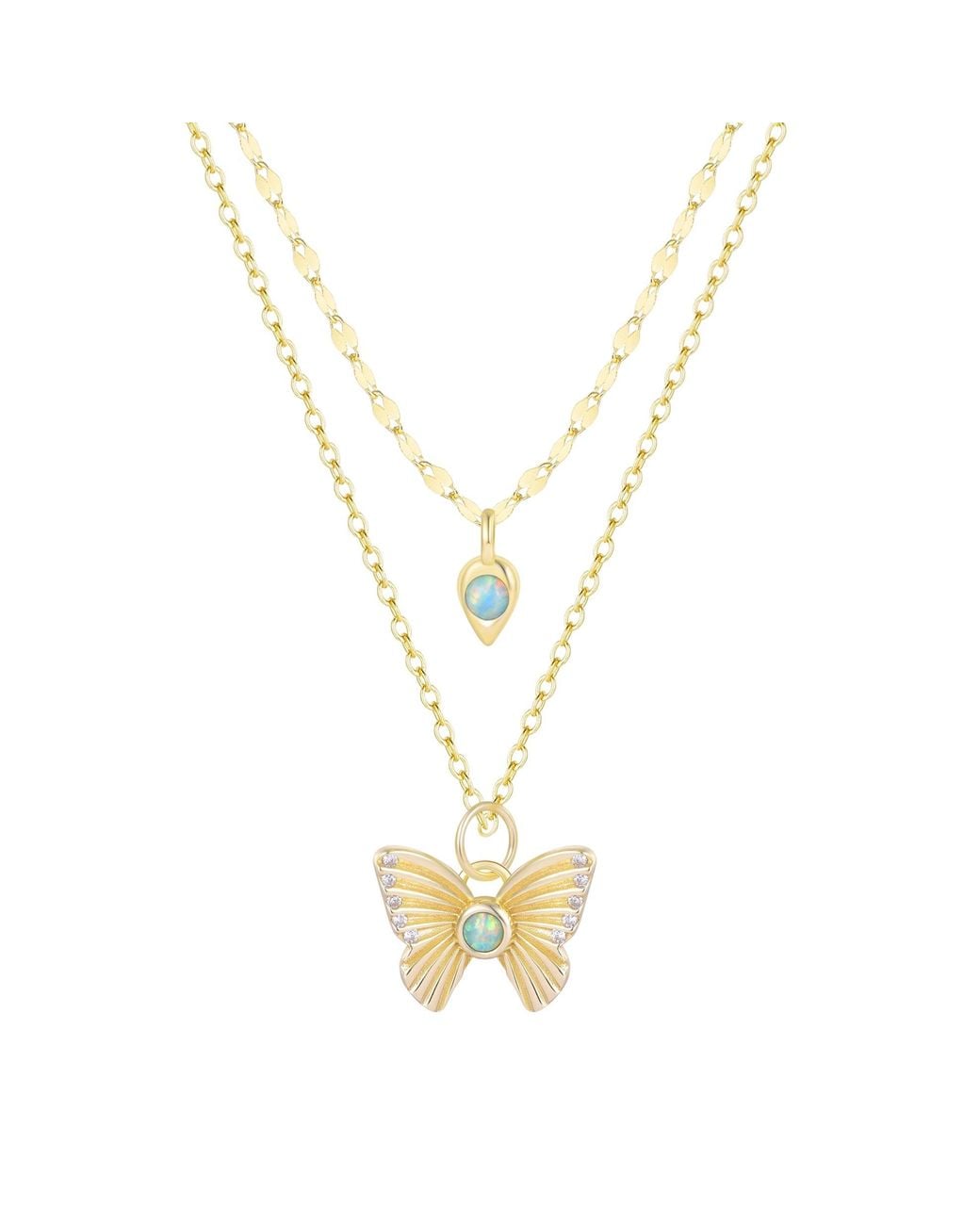 KAMARIA Metallic Opal Butterfly & Cocoon Metamorphosis Double Layering Necklace