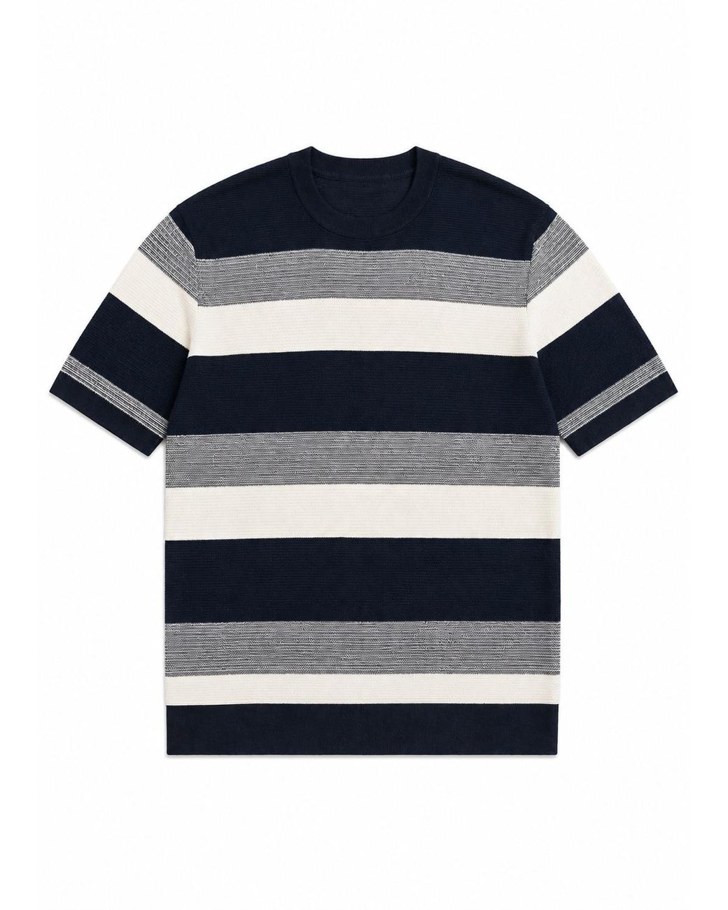 Vayla Blue Neutrals & Short Sleeve Striped Knitted Top for men