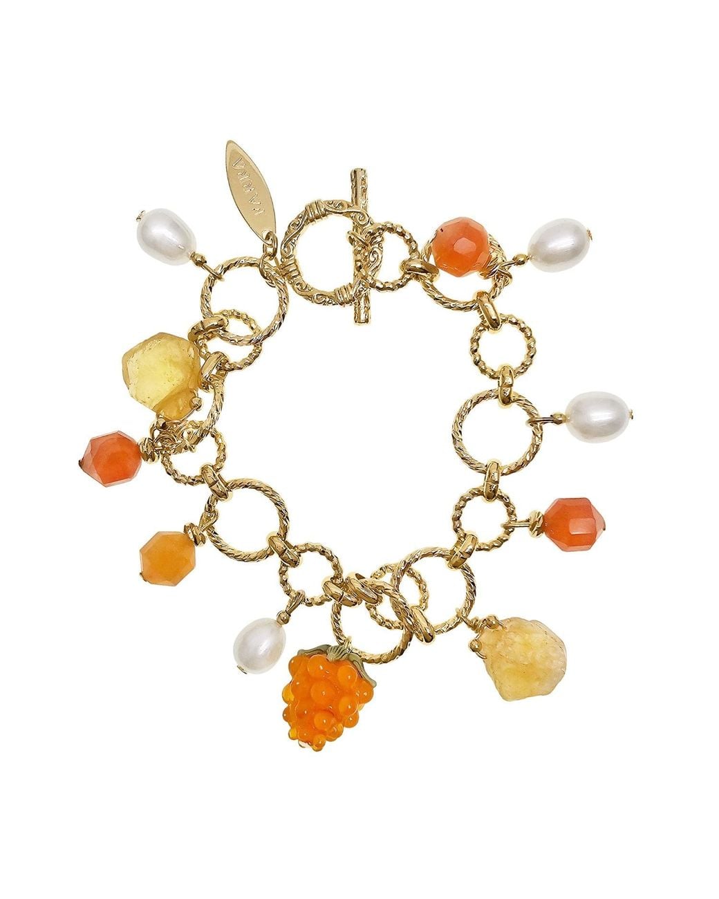 Farra Metallic Spring Garden Raspberry And Citrine Pearl Chain Bracelet