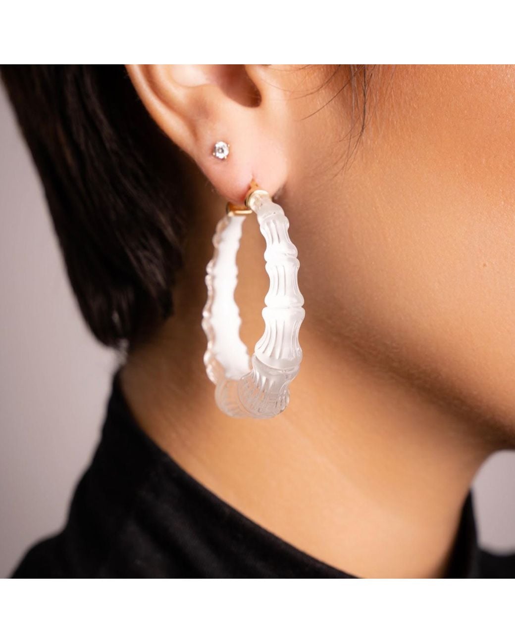 Gold & Honey White Bamboo Illusion Hoop Earrings