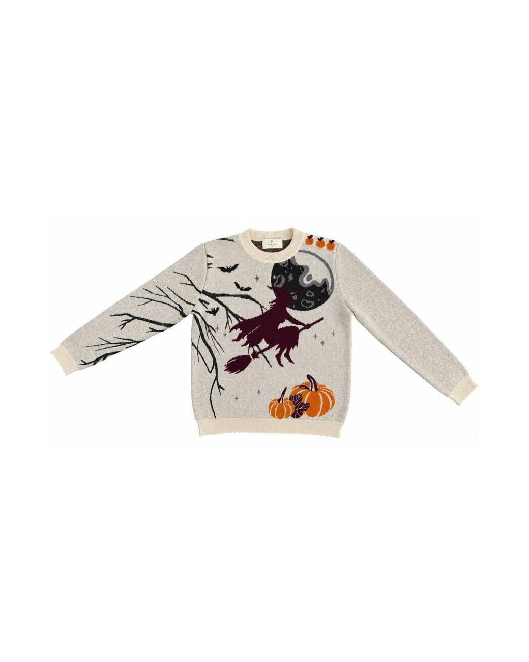 Peraluna Gray Flying Pumpkin Jacquard Cotton Knit Pullover