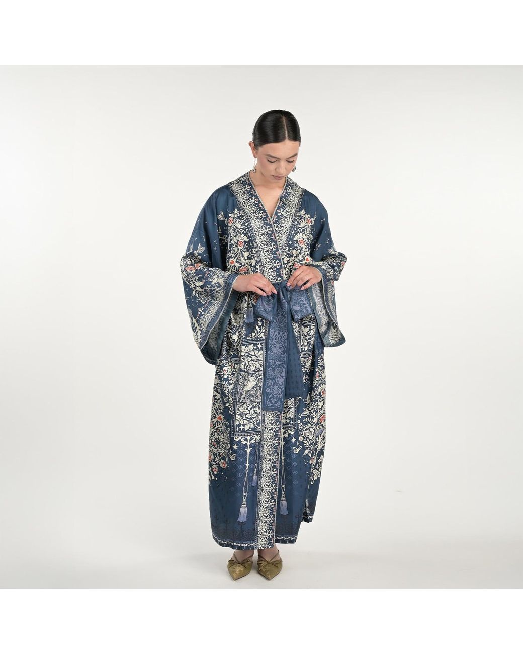 Silk&Soul Blue Tree Of Life Silk Robe