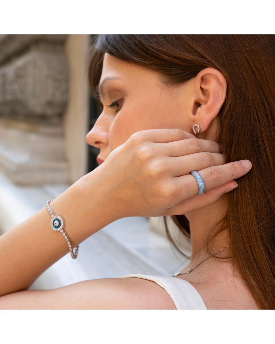 Spero London Blue Pave Sterling Dome Ring