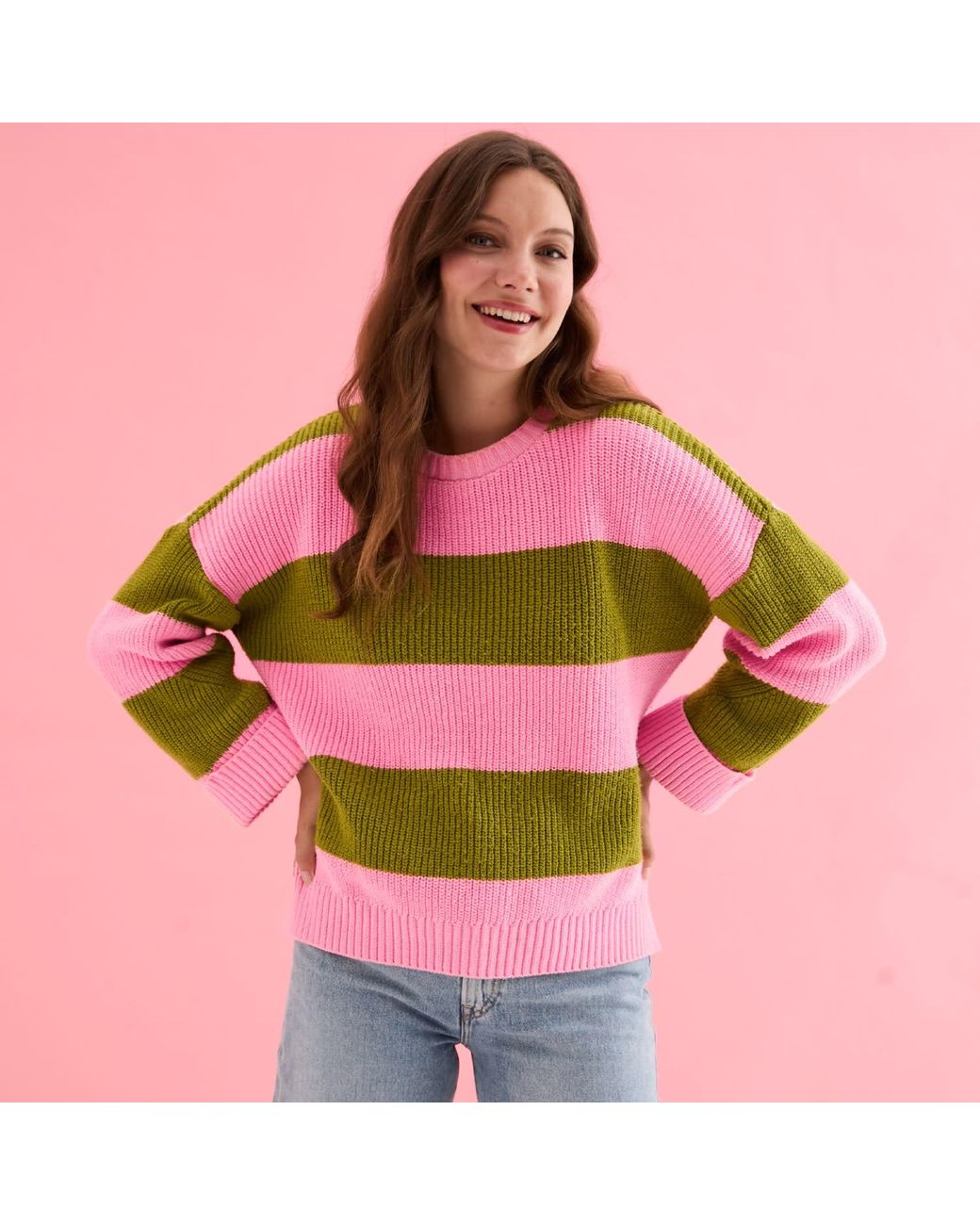 Cara & The Sky Green Rhiannon Recycled Cotton Chunky Stripe Jumper