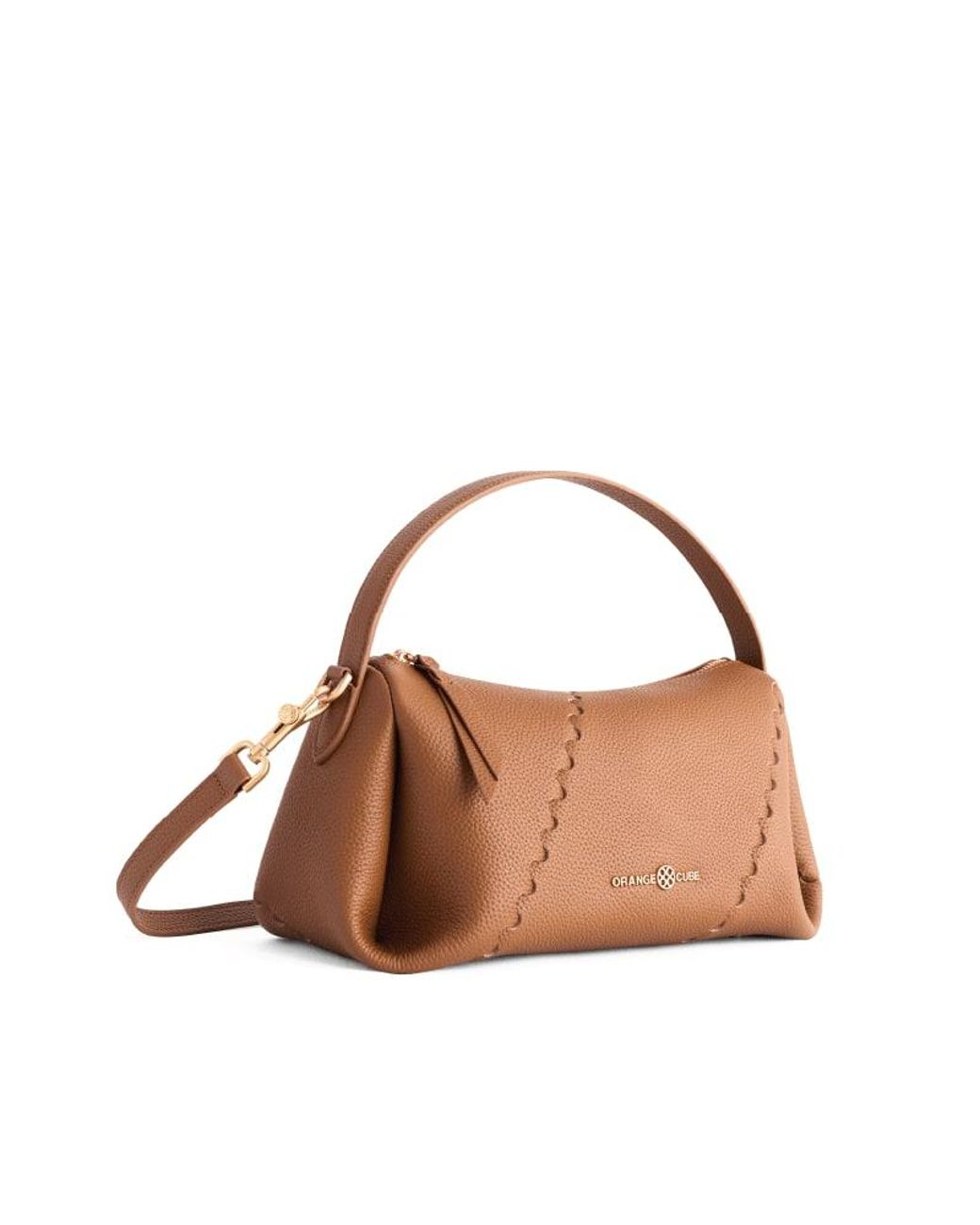 Orange Cube Brown Mosaic Baguette Bag