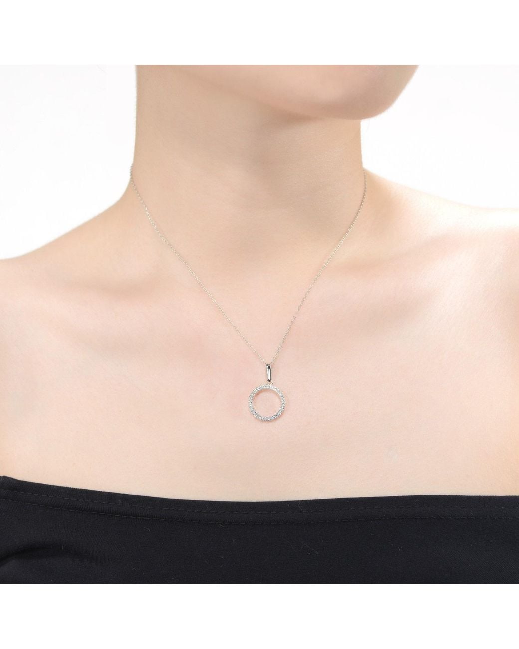 Genevive Jewelry Metallic Rachel Glauber Exclusive Plated Cubic Zirconia Circle Shaped Pendant Necklace