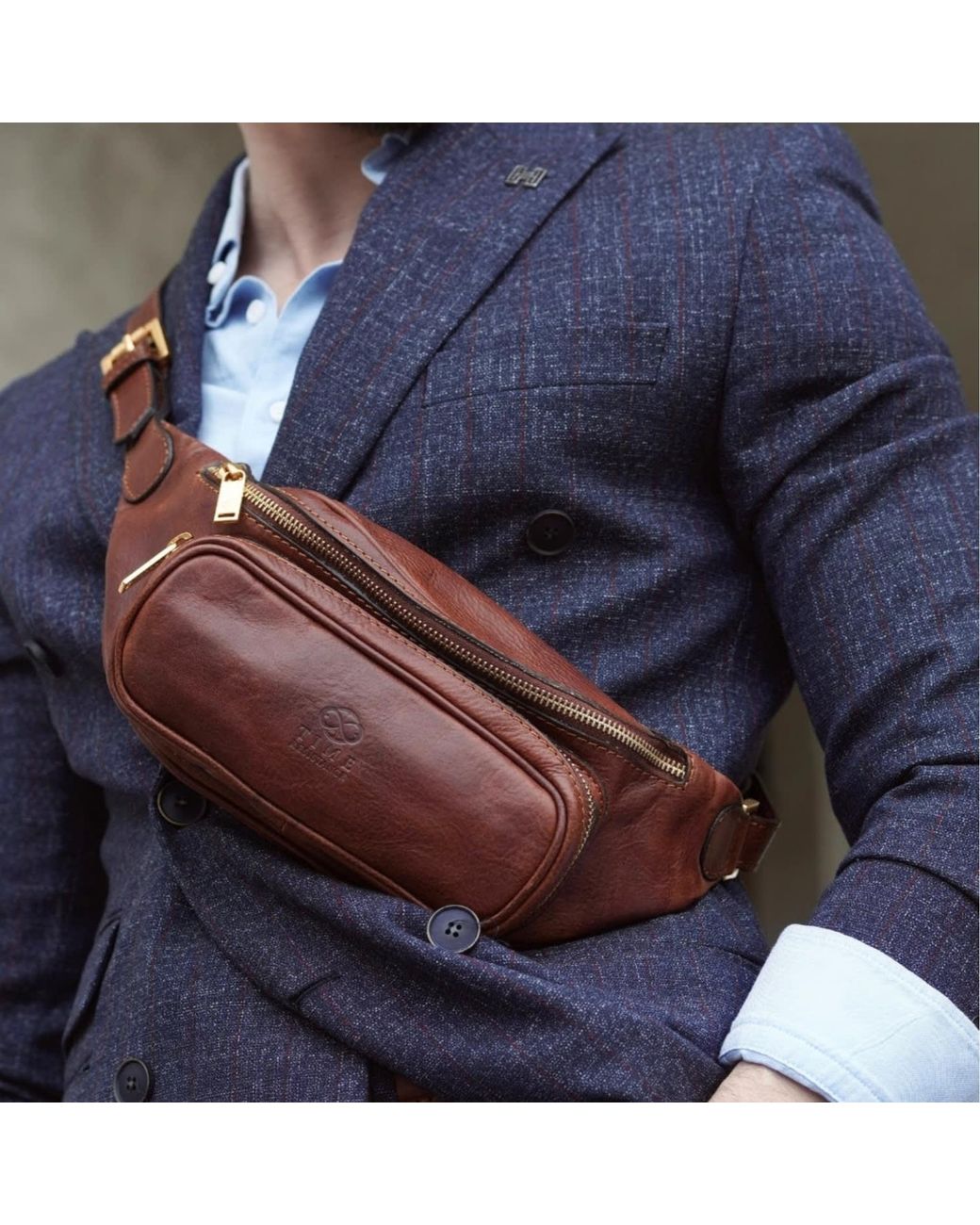 Time Resistance Brown Leather Sling Bag Belly Bag for men