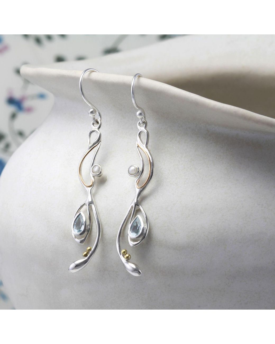 Isla Silver Metallic Topaz & Pearl Drop Earrings