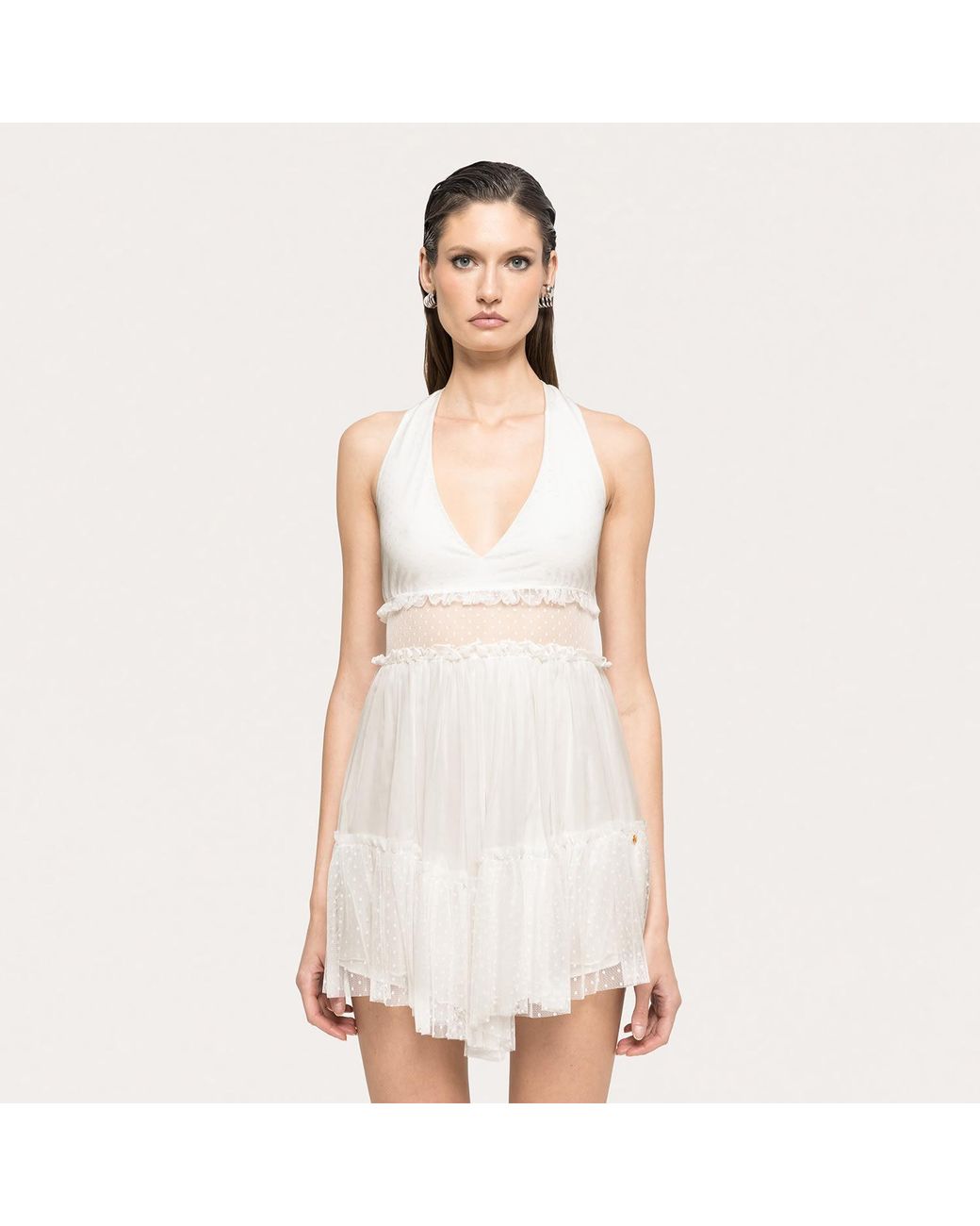 Nissa White Open-Back Silk Mini Dress