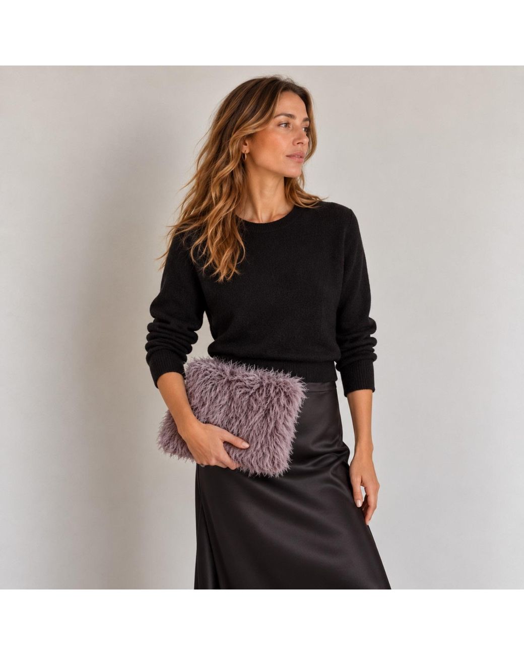 Nuvv Collection Purple Hand Made Lilac Shaggy Textured Clutch Bag