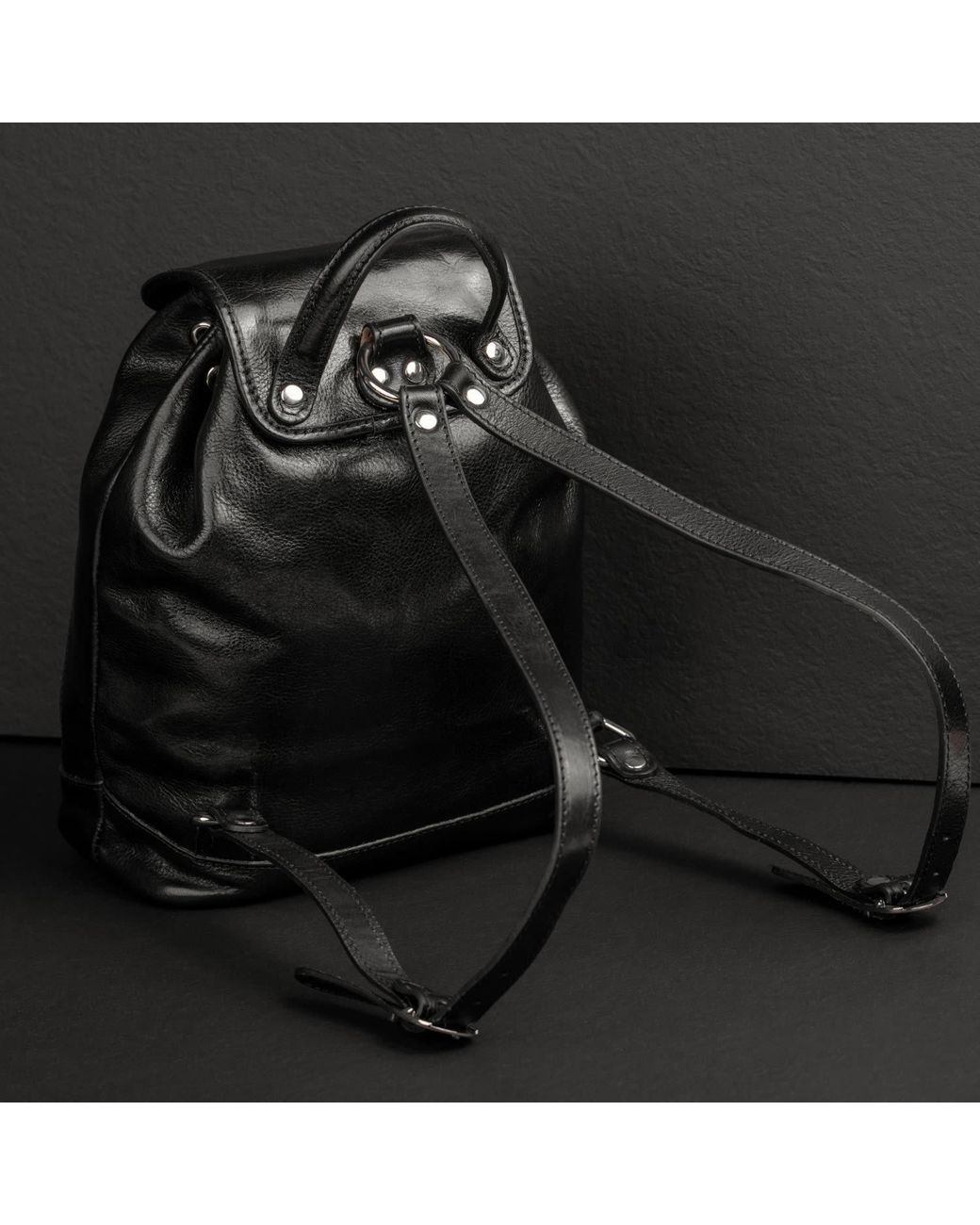 Time Resistance Black Leather Backpack For