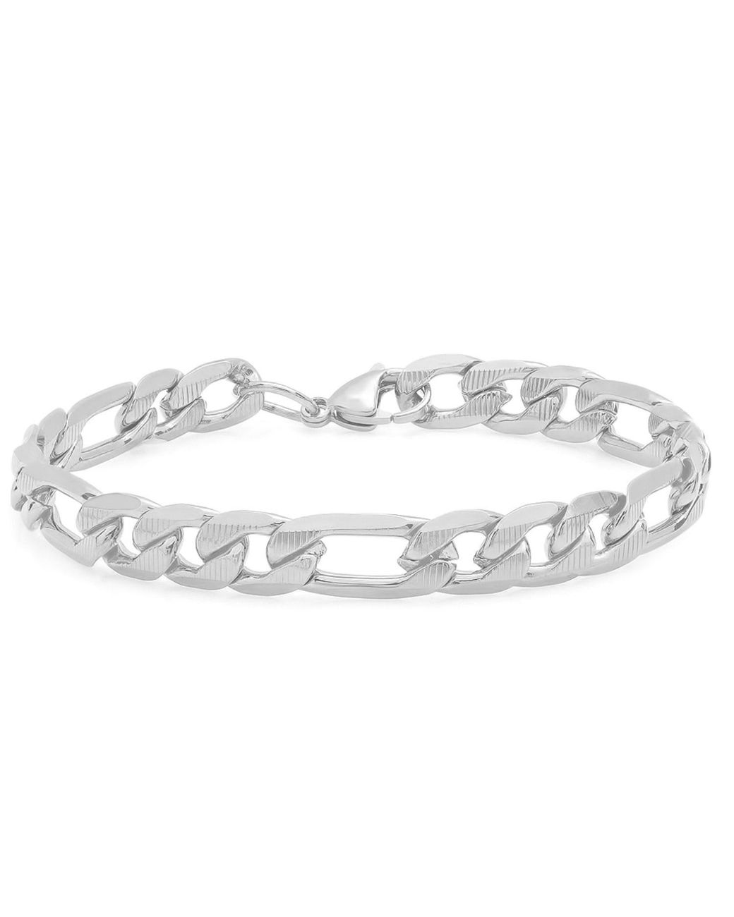 Steeltime Metallic Stainless Steel Accented Figaro Chain Bracelet for men