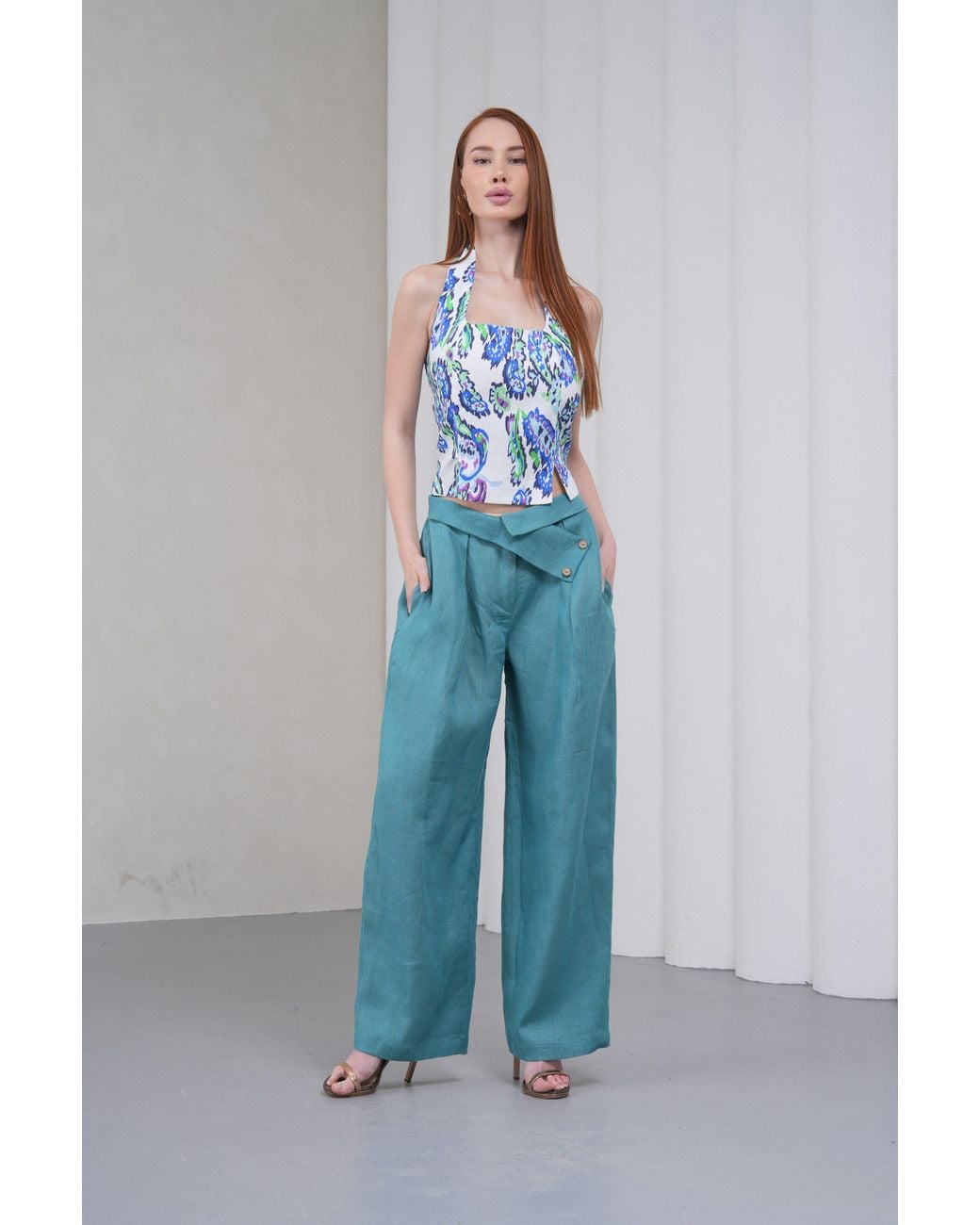 Lumina Eligma Blue The Halterline Linen Blouse