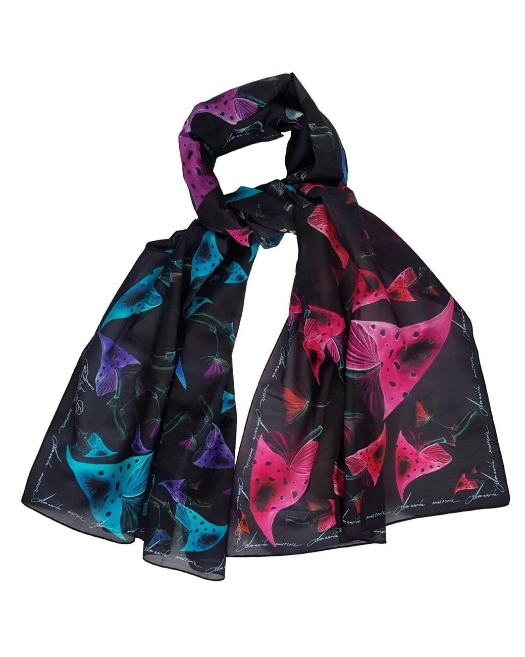 VETKA Blue Long Cotton Scarf Amanita Muscaria