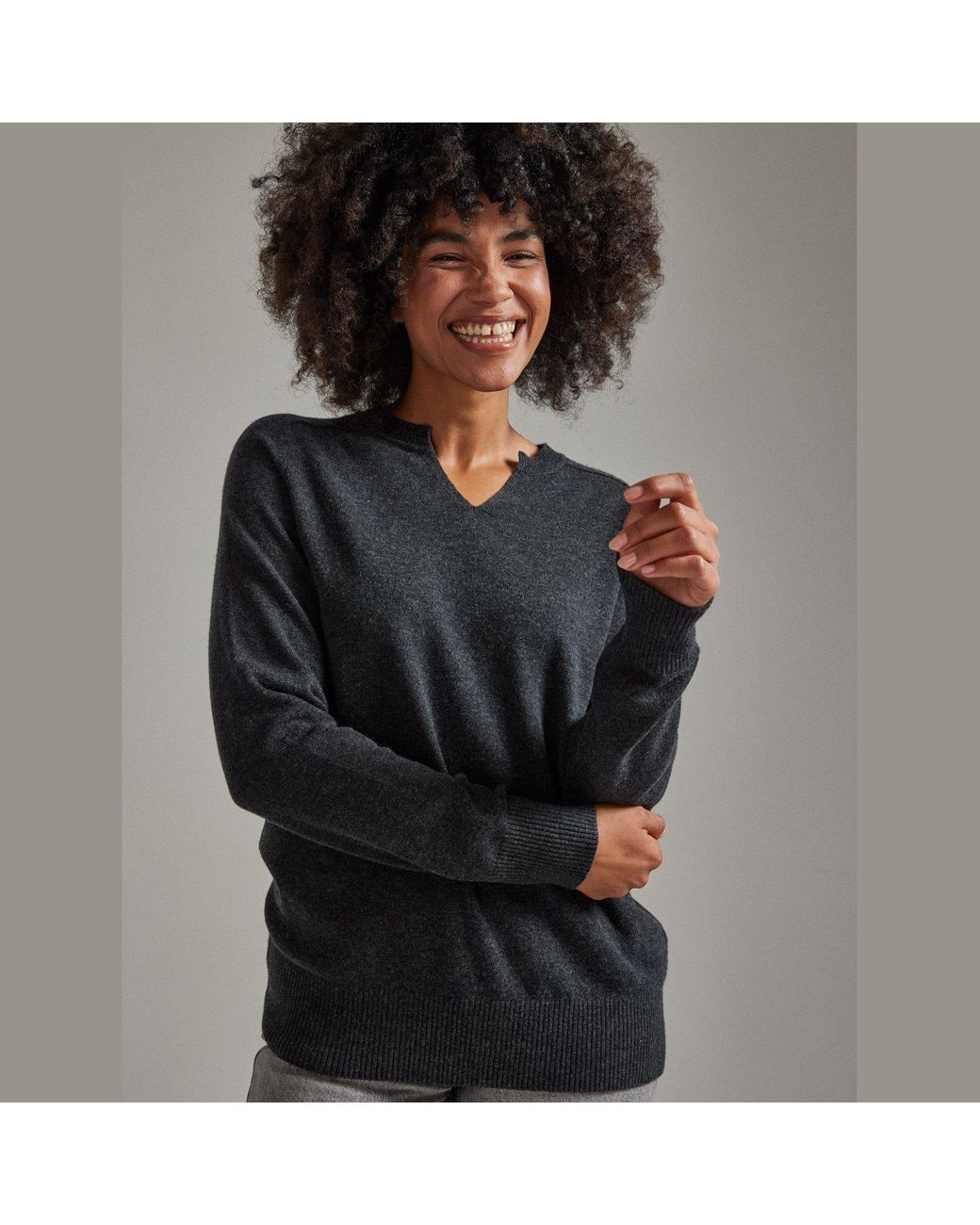 Salts Cashmere Gray Split Crew Neck Sweater