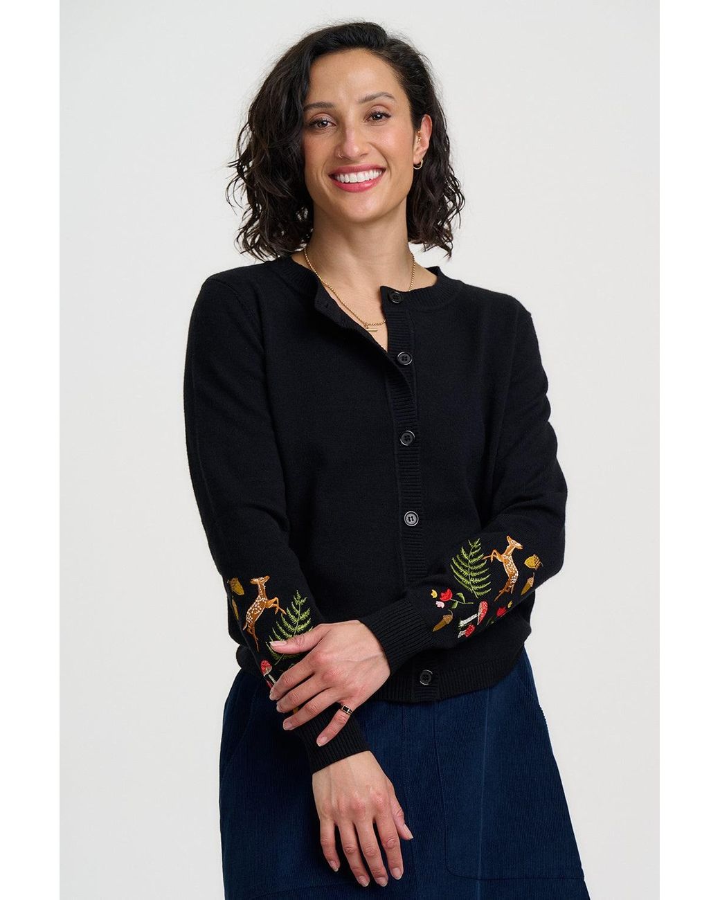Sugarhill Black Kamila Cardigan Woodland Embroidery