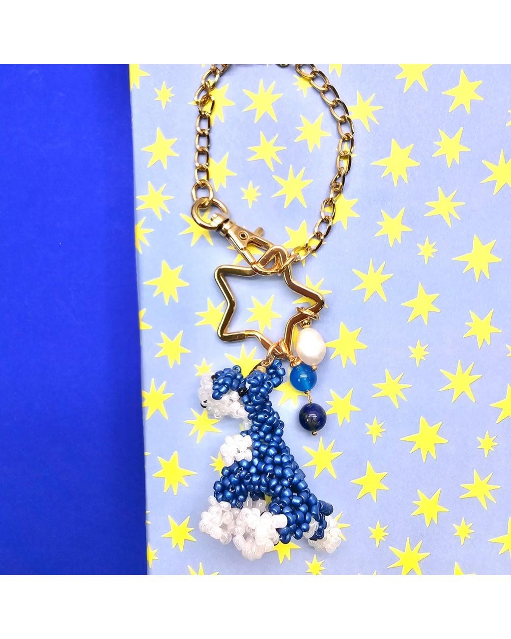 Farra Blue Handcrafted Dog Charm, Lapis & Agate Tassel Bag Charm
