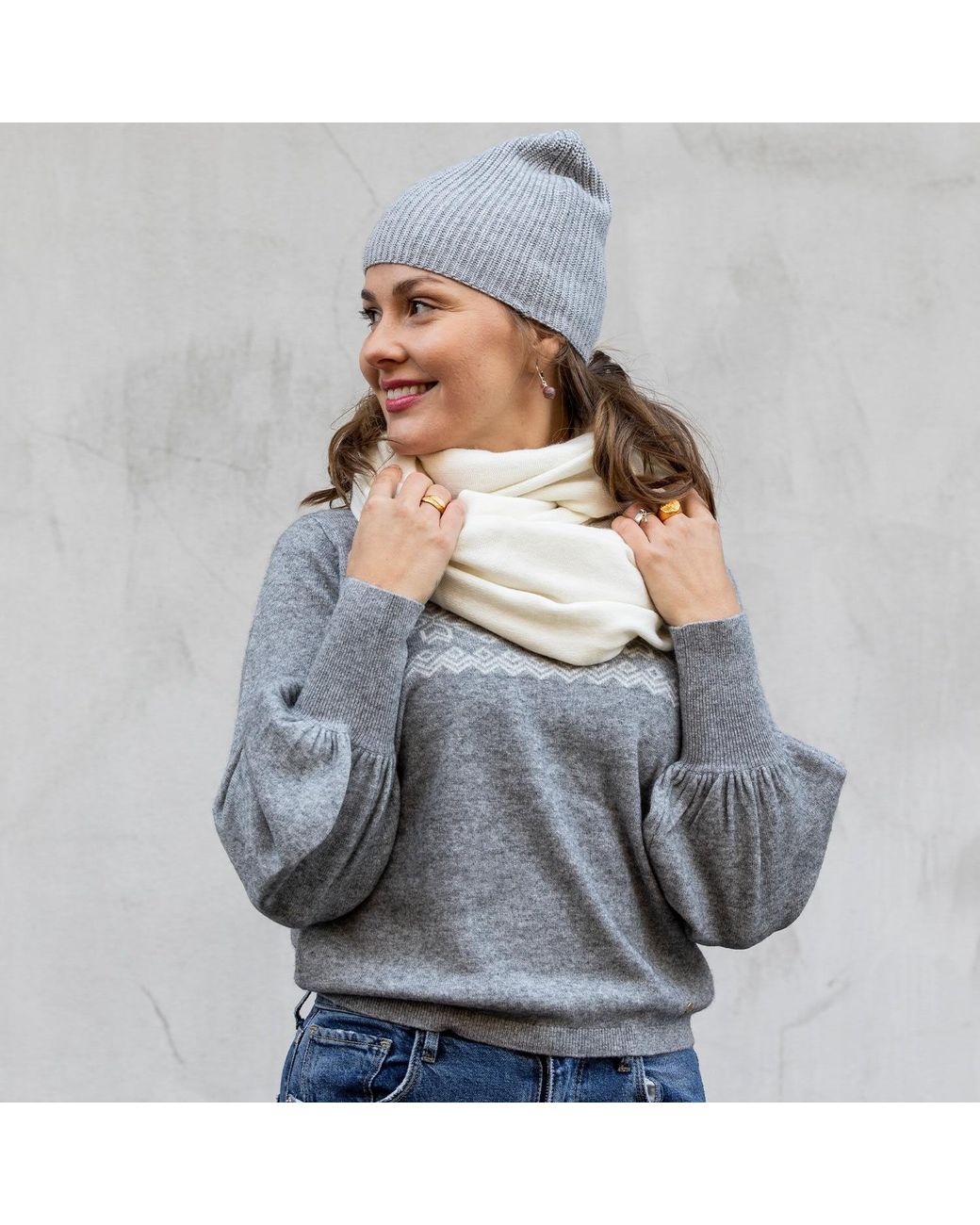 tirillm Gray Astrid Pattern Knitted Cashmere Pullover
