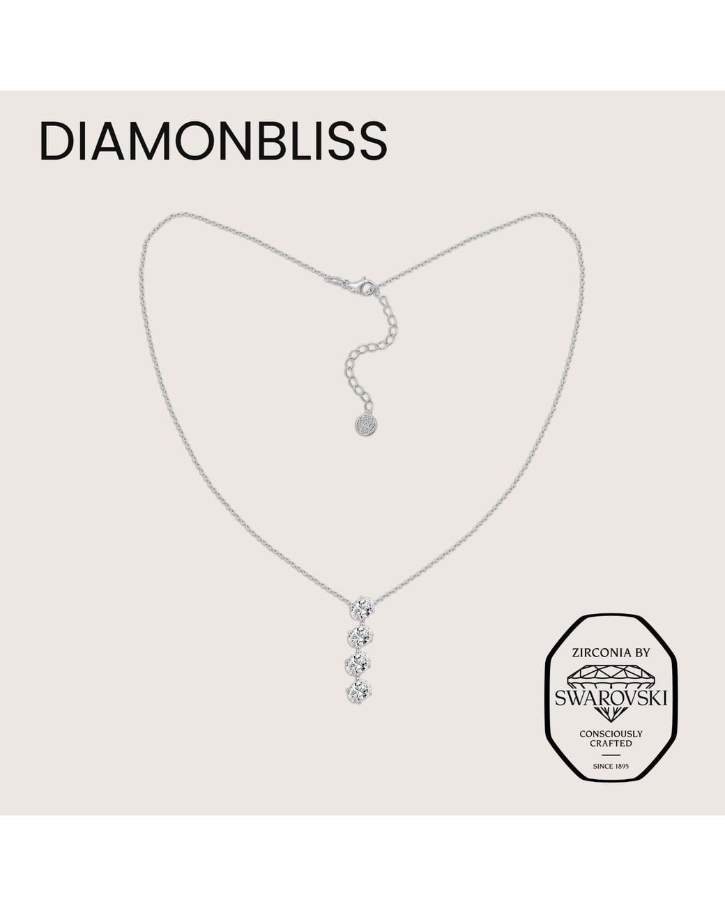 Diamonbliss Metallic Embellished With Swarovski Plated Oval Cut Drop Pendant Necklace, Five Carats