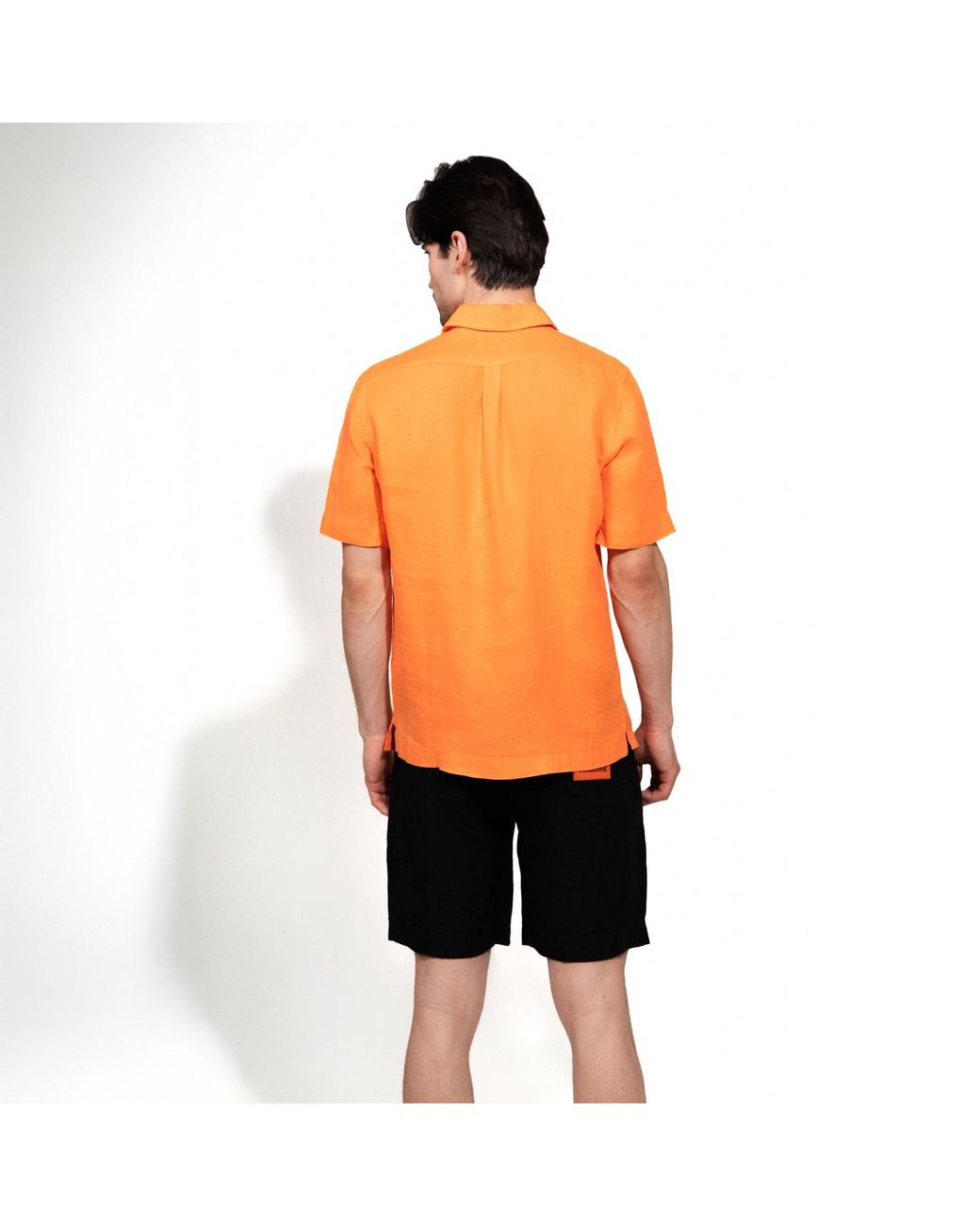 Maison Tangerine Orange Tangerine Linen Short Sleeve Shirt For for men
