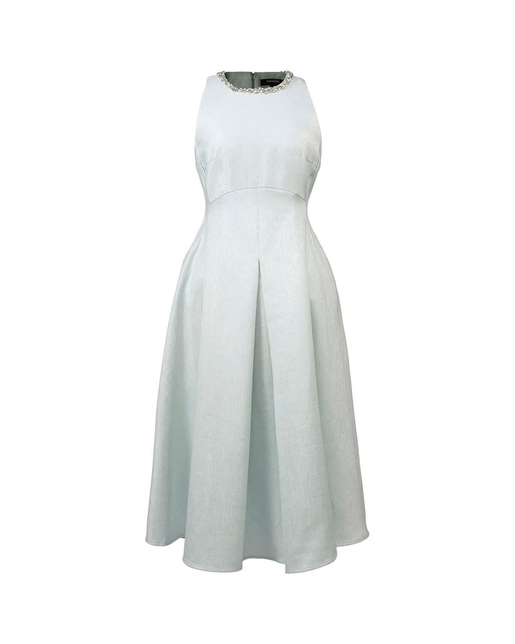 Smart and Joy Blue Fit-And-Flare Collar Trim Textured Jacquard Dress