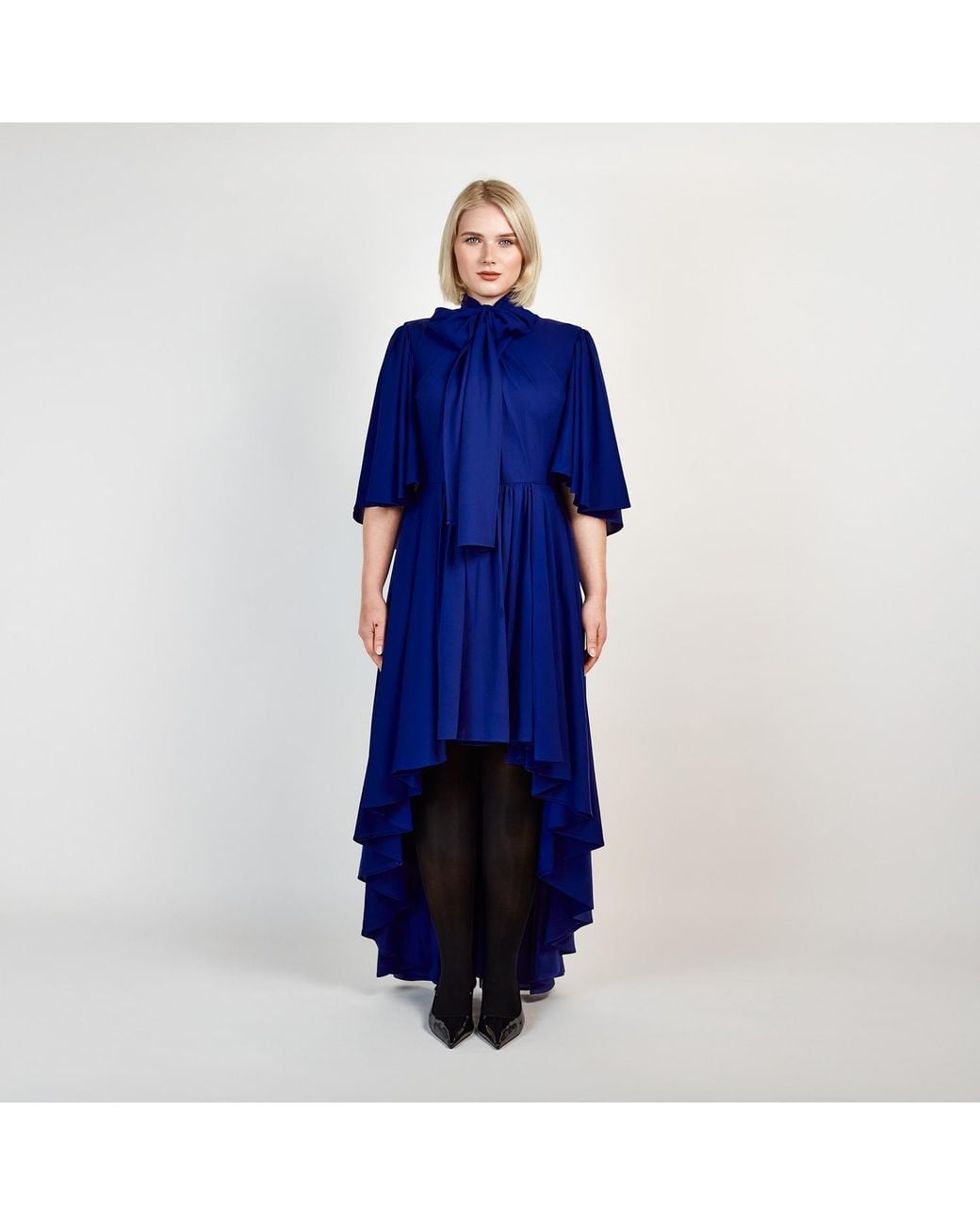 Femponiq Blue 'Bow Tie Neck Cape Sleeve Maxi Dress