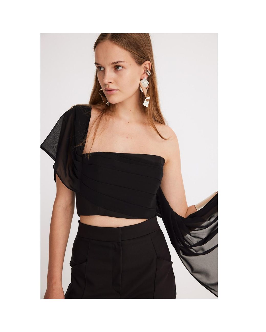 Mirimalist Black Chiffon Draped Bustier