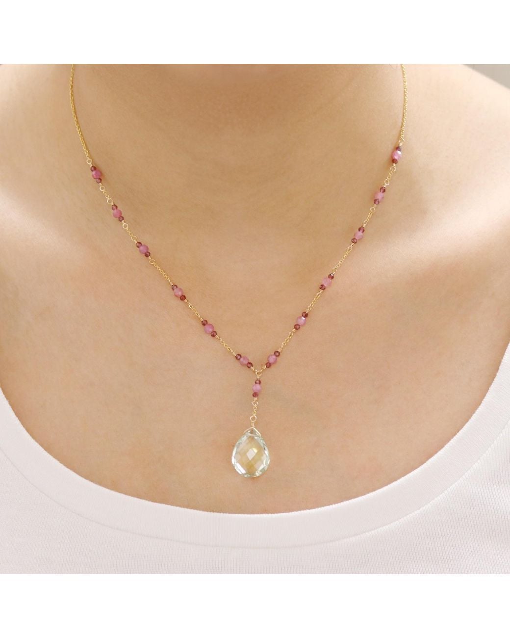 MOUNIR LONDON Metallic Green Amethyst Drop Necklace
