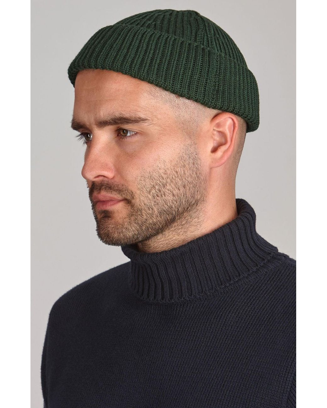 Paul James Knitwear Green Heavyweight Extra Fine Merino Caster Fisherman Beanie for men