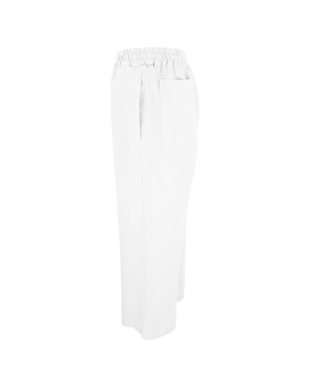 Haris Cotton White Solid Wide Leg Linen Pants With Slant Pocket
