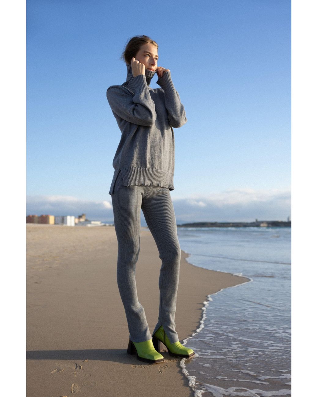 SALANIDA Gray Barra Ribbed 100% Merino Leggings Light